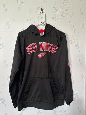 Detroit Red Wings Black Hoodie With Red Logo Graphic & Pocket